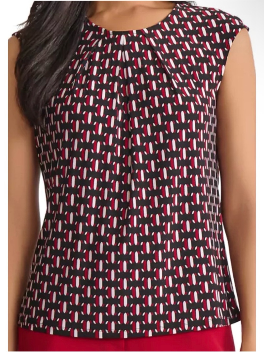 Kasper Women's Plus Size Geo-Print Pleated-Neck Extend Shoulder Blouse - Size 3X